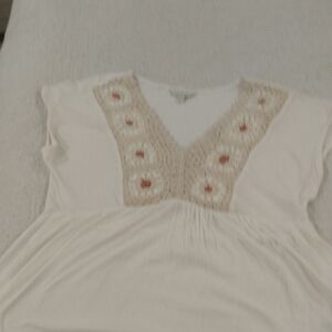 Cream V-Neck Top with Crochet Detail